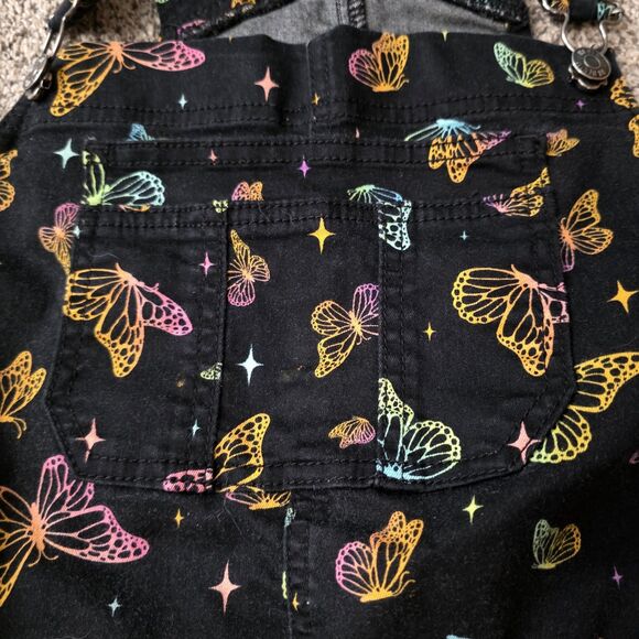 HT Denim Shortall Size Medium Butterfly Print Black Adjustable Colorful Y2K - Picture 7 of 11